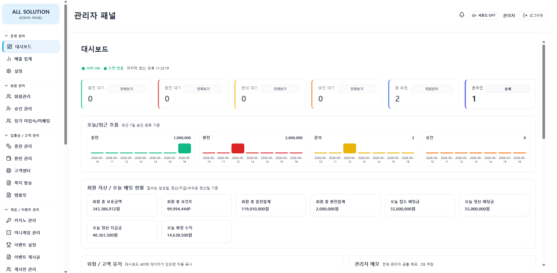 관리자 데모페이지 미리보기